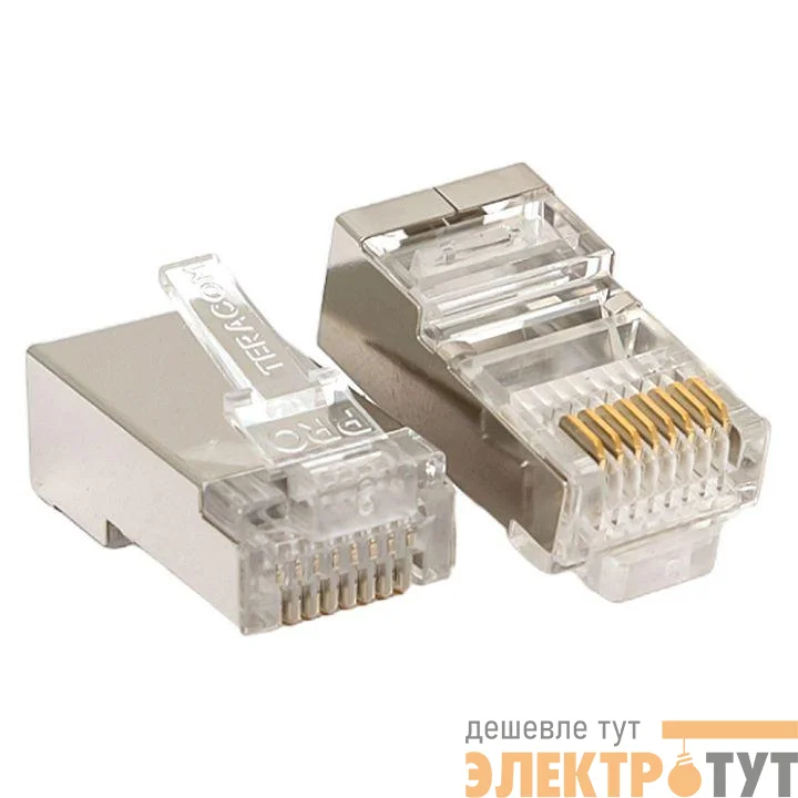 Коннектор RJ45 (8P8C) кат.5E экранир. 30мкд универс. (уп.20шт) TERACOM PRO EKF TRP-PLUG-5EFTP-20