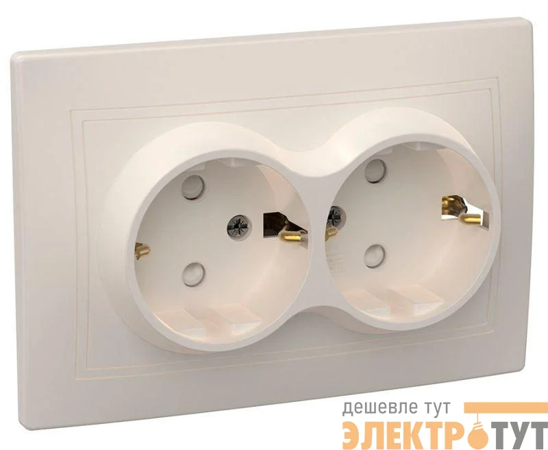Розетка 2-м СП Кварта РСш12-3-Км 16А IP20 с заземл. защ. шторки керамика крем. IEK ERK24-K33-16-K