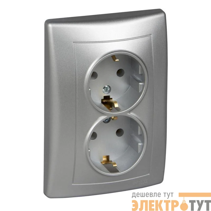 Розетка 2-м СП Sedna без защ. шторок с заземл. алюм. SchE SDN3000660
