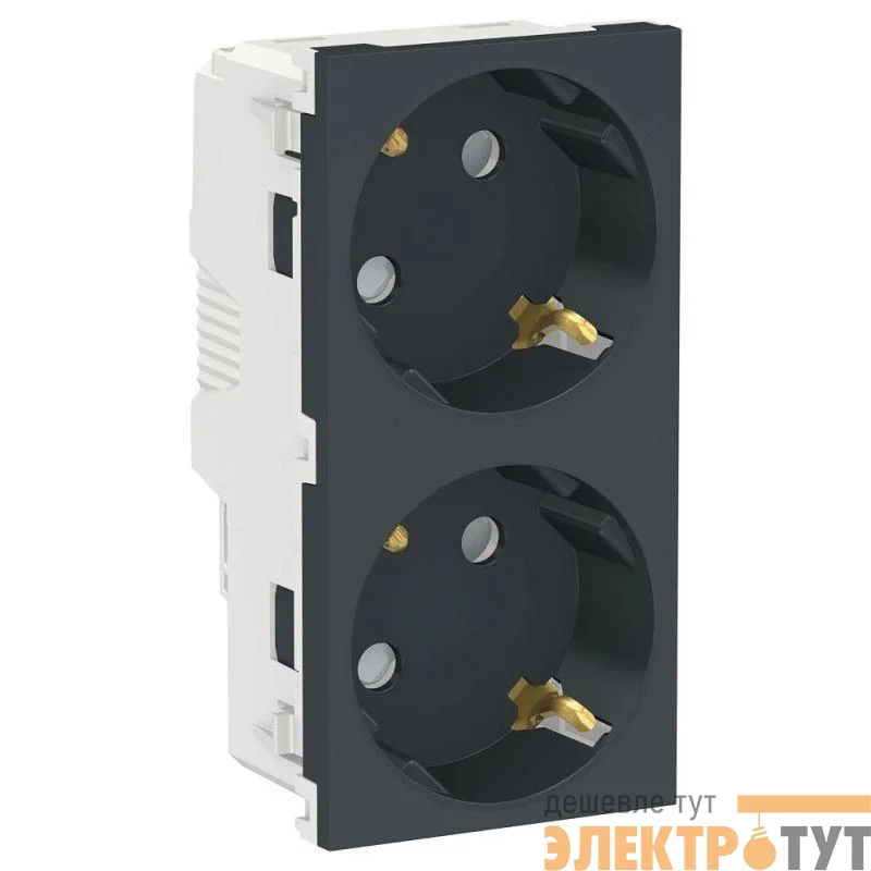 Розетка 2-м 4мод. Unica Modular 16А IP21 с заземл. защ. шторки винт. клеммы антрацит SchE NU306754A