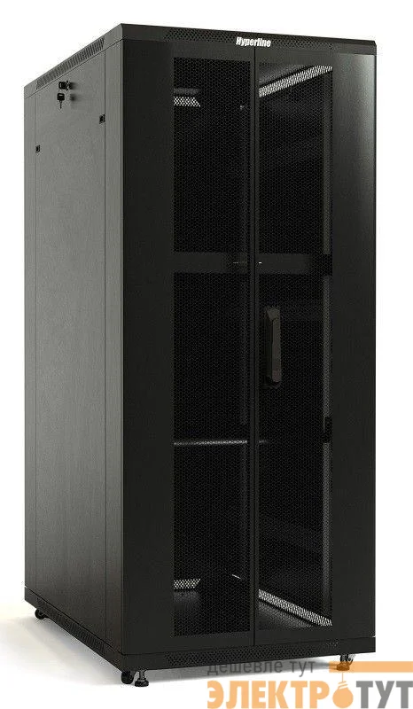 Шкаф TTB-4781-DD-RAL9004 напол. 19дюйм 47U 2277х800х1000мм передн. и задн. распашные перфор. двери (75%) ручка с замком крыша нового типа (RAL 9004) (разобранный) черн. Hyperline 392700
