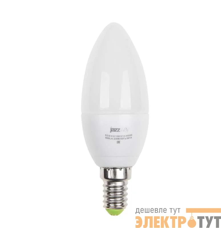 Лампа светодиодная PLED-ECO-C37 5Вт свеча 4000К бел. E14 400лм 220-240В JazzWay 1036865A