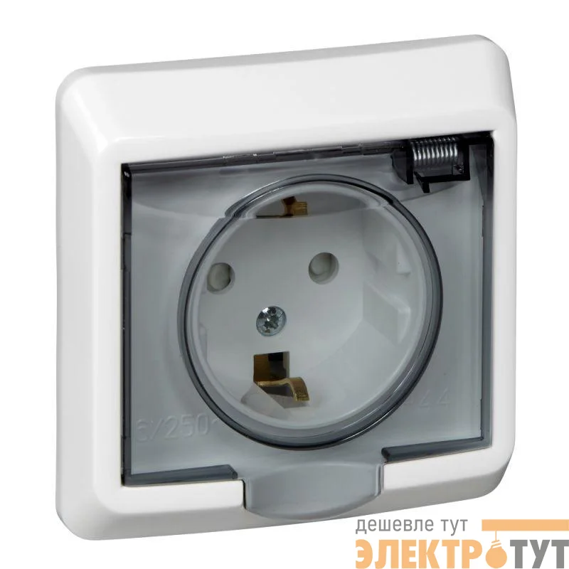Розетка 1-м СП Этюд 16А IP44 250В с заземл. защ. шторки бел. SE PC16-044B