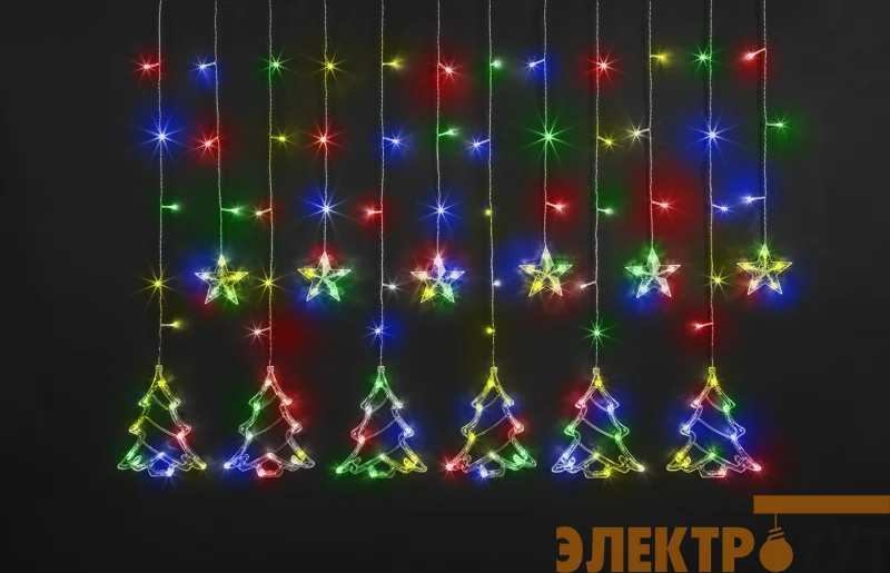 Гирлянда светодиодная "Бахрома" "Звезды и елочки" 95 126 NGF-D033-04 2.5х1м RGBY IP20 Navigator 95126