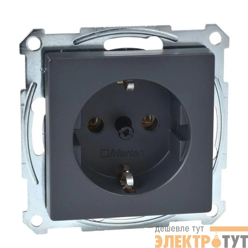 Механизм розетки 1-м СП Merten 16А IP20 с заземл. защ. шторки SM антрацит SchE MTN2401-0414