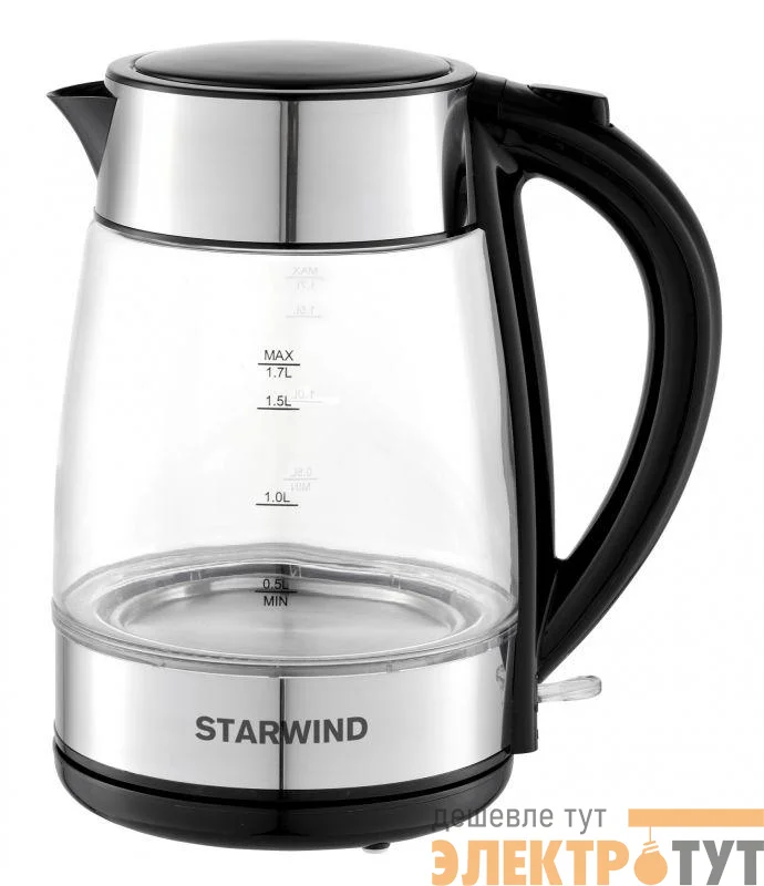 Чайник 1.7л. 2200Вт (стекло) черн./серебр.SKG3026 STARWIND 1432727