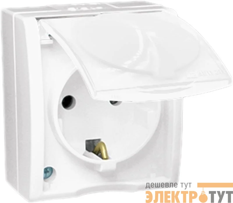 Розетка 1-м ОП Simon15 16А IP54 250В с заземл. Schuko защ. шторки с крышкой винт. клеммы бел. Simon 1594432-030
