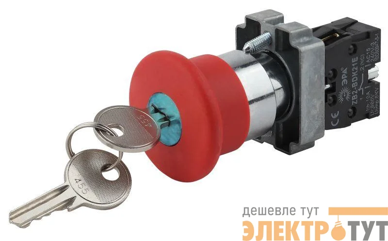 Кнопка LAY5-BS142 "Грибок" d22мм 1р 240В с ключом BBG50-LAY5-K04E красн. ЭРА Б0045637