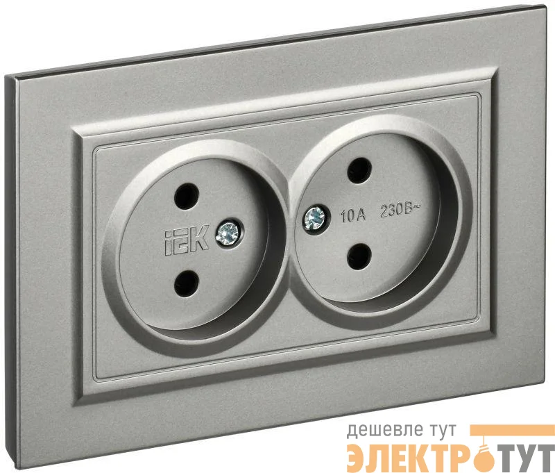 Розетка 2-м СП BRITE РС12-2-БрС 10А в сборе без заземл. без защ. шторок сталь IEK BR-R20-10-K46-F