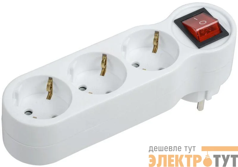 Разветвитель 3-м 16А IP20 Т-01/03В 2P+PE с выкл. бел. IEK WTP10-16-03-ZK-K01