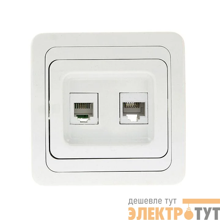 Розетка компьютерная + телеф. СП Лондон RJ45 бел. EKF EEK00-135-10