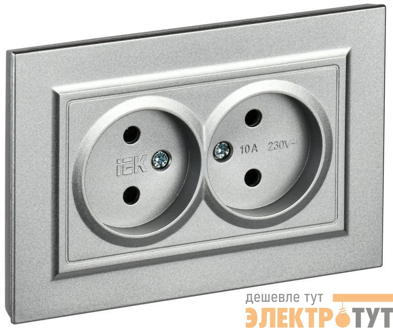 Розетка 2-м СП BRITE РС12-2-БрА 10А в сборе без заземл. без защ. шторок алюм. IEK BR-R20-10-K47-F