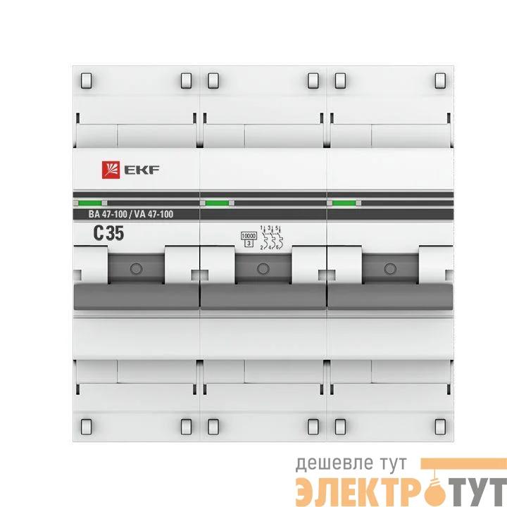 Выключатель автоматический модульный 3п C 35А 10кА ВА 47-100 PROxima EKF mcb47100-3-35C-pro