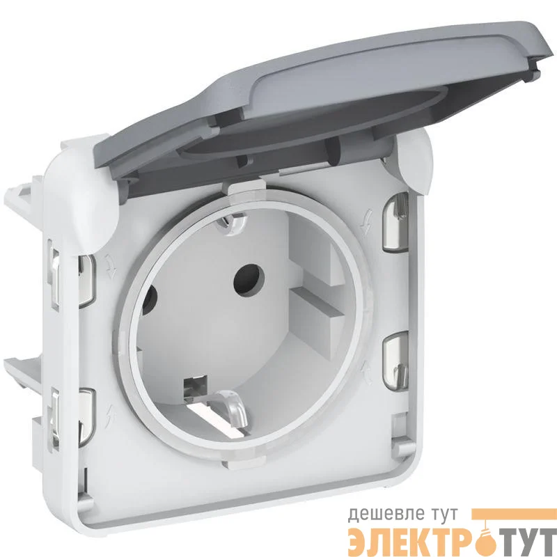 Механизм розетки 1-м СП Plexo с защ. крышкой с заземл. винт. клеммы IP55 сер. Leg 069571
