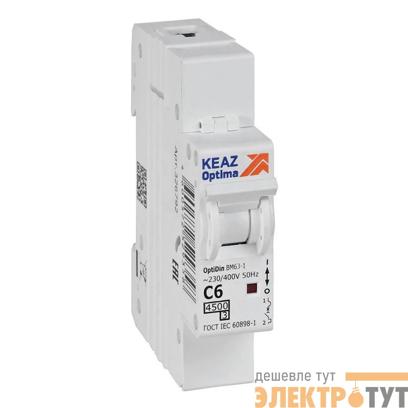 Выключатель автоматический модульный 1п C 6А 4.5кА OptiDin BM63-1C6-4.5-УХЛ3 КЭАЗ 326792