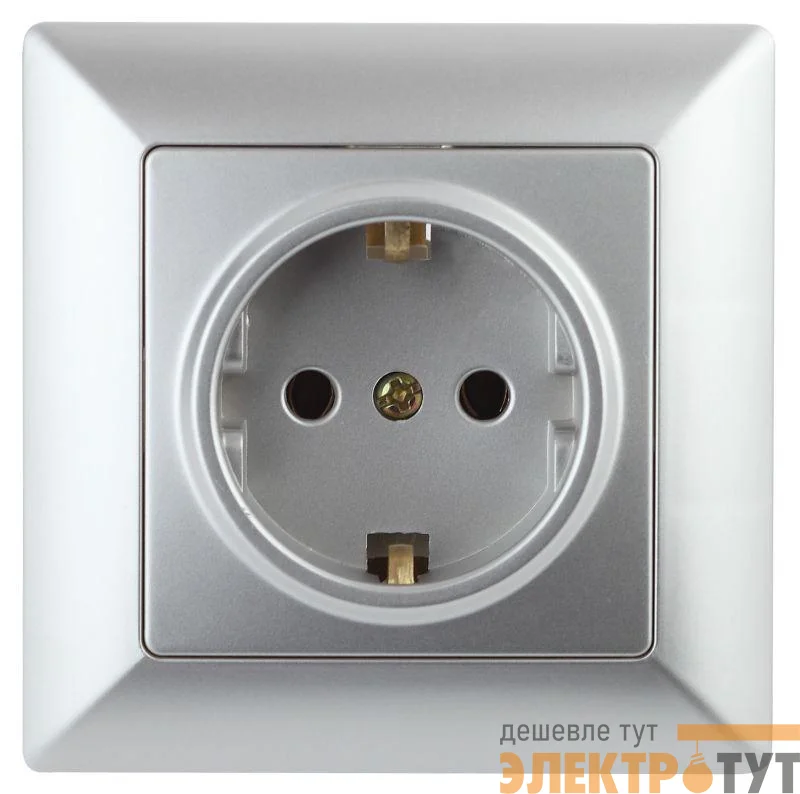 Розетка 1-м СП Solo 4-206-03 16А 250В IP20 2P+E Schuko с заземл. защ. шторки алюм. Intro Б0053683