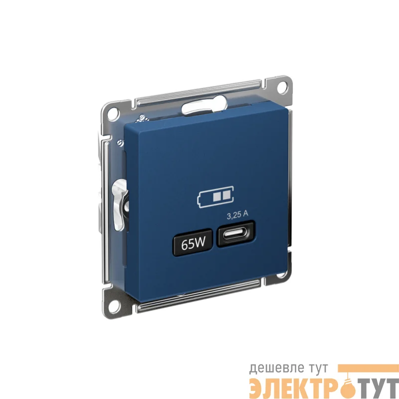 Розетка USB AtlasDesign тип C 65Вт высокоскор. ЗУ QC PD механизм аквамарин SE ATN001127