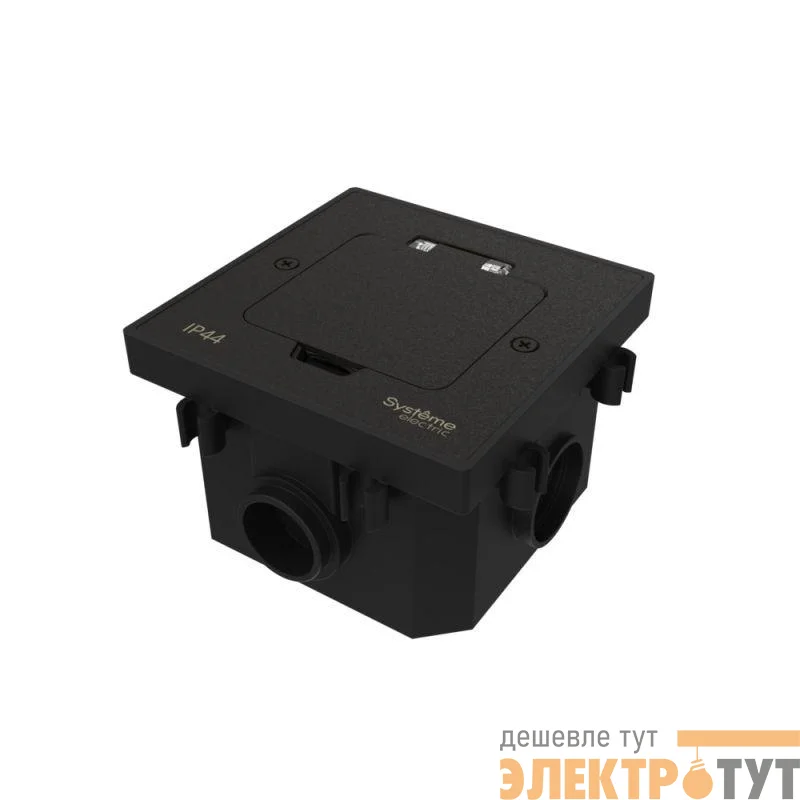 Лючок MultiDesk MDK20 на 2мод. IP44 с монтажной коробкой для бетонных полов черн. матов. SE MDK20202MBC