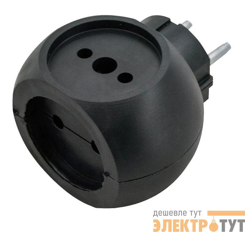 Разветвитель сетевой 10А (тройник) шар РВ-043 10А Si 1/3С-Bl черн. Volsten 13919