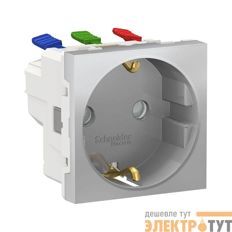 Розетка 1-м 2мод. Unica Modular 16А IP21 250В с заземл. защ. шторки быстрозажим. клеммы алюм. SchE NU305730