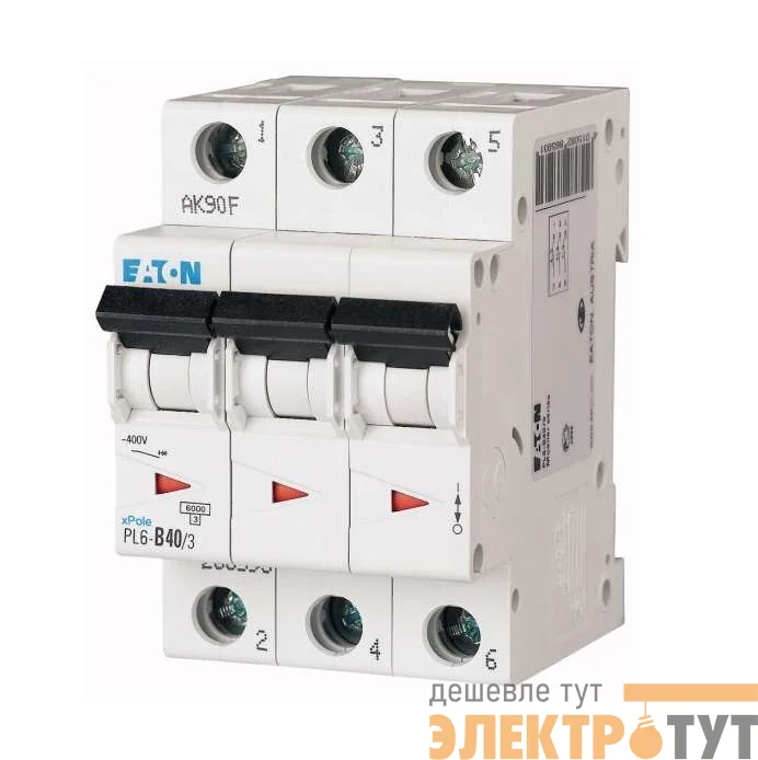 Выключатель автоматический модульный 3п C 40А 6кА PL6-C40/3 EATON 286605