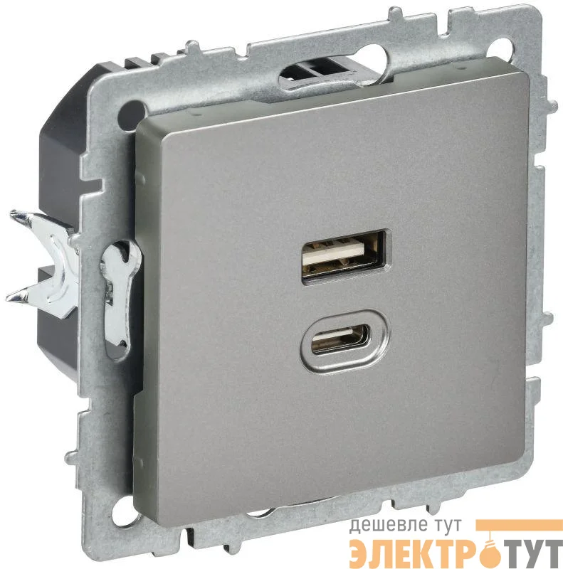 Розетка СП BRITE USB A+C 45Вт высокоск. заряд. РЮ11-2-БрС сталь IEK BR-U22-045-K46