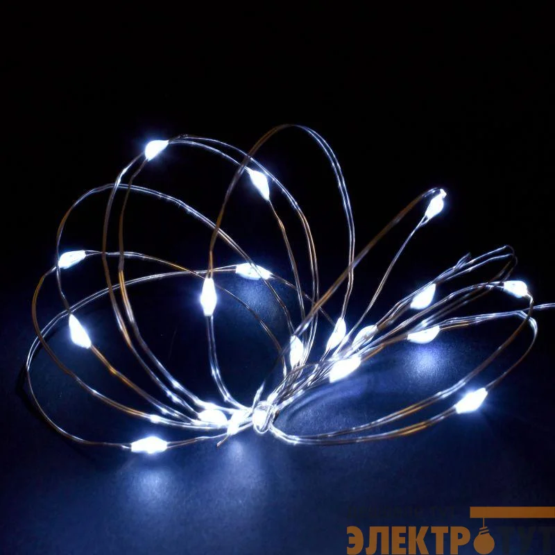 Гирлянда "Роса" 2м 20LED бел. IP20 провод прозр. шнур 0.3м 2AA IEK LGDB500-2-020-02-T-B-20