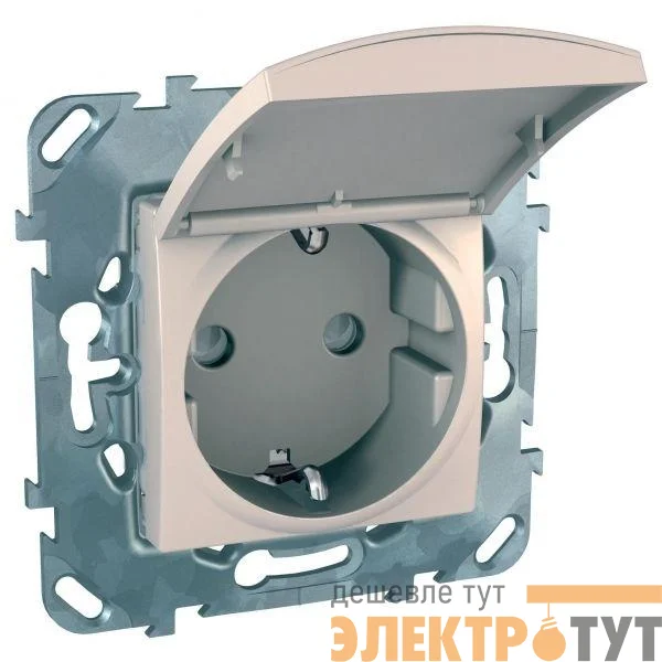 Розетка 1-м СП Unica с защ. крышкой защ. шторки с заземл. беж. SchE MGU5.037.25TAZD
