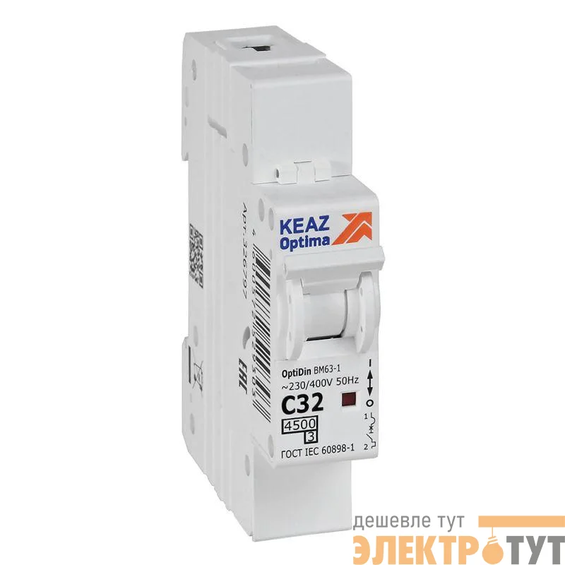 Выключатель автоматический модульный 1п C 32А 4.5кА OptiDin BM63-1C32-4.5-УХЛ3 КЭАЗ 326797