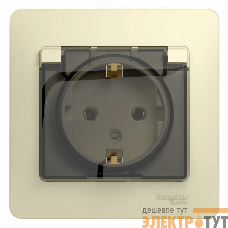 Розетка 1-м СП Glossa 16А IP20 с заземл. защ. шторки с крышкой в сборе беж. SE GSL000246
