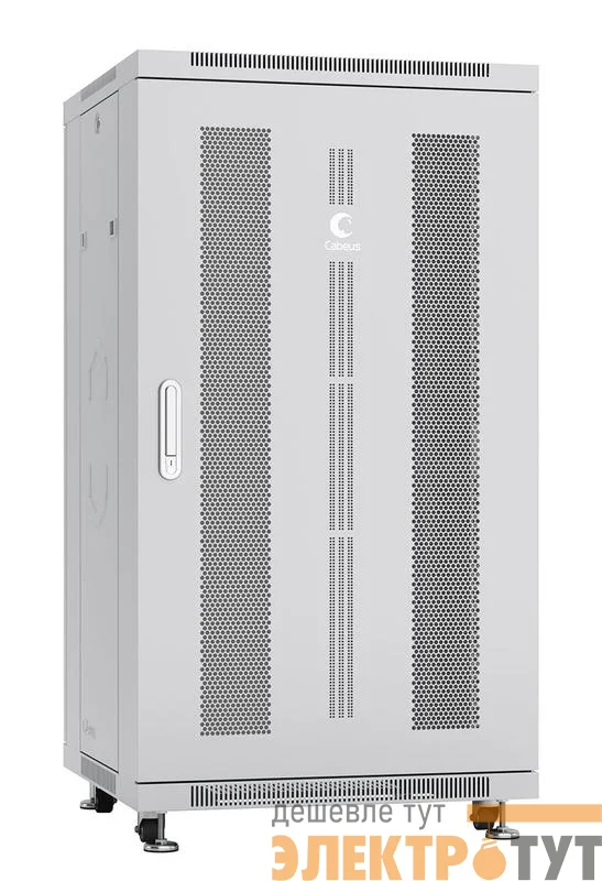 Шкаф монтажный телекоммуникационный напольн. ND-05C-22U60/60 19дюйм 22U 600х600х1166мм для распределит. и серверн. оборудования; передняя и задняя перфорир. двери ручка с замком RAL7035 сер. Cabeus 7657c