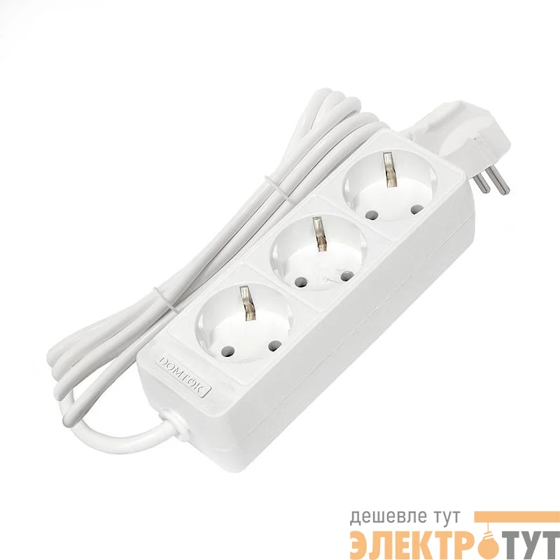 Удлинитель 3х3м с заземл. 10А IP20 2.2кВт ПВС 3х0.75 бел. DOMTOK 2375