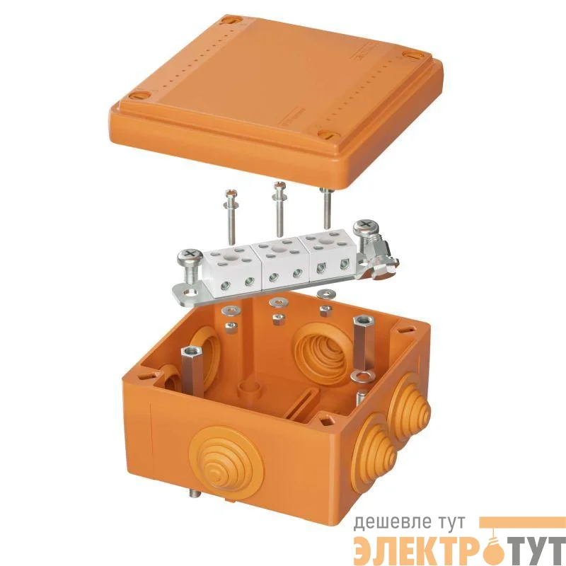 Коробка ответвительная FS 100х100х50мм 6р 450В 6А 4кв.мм с каб. вводами и клеммн. IP56 пластик. DKC FSB11604