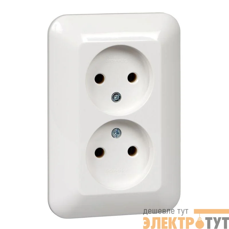 Розетка 2-м СП Прима 16А IP20 без заземл. без защ. шторок (опт. упак.) бел. SchE RS16-211-B