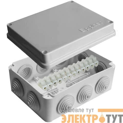 Коробка распределительная ОП 150х110х70мм IP54 с клемм. 10 выходов 10 гермовводов 10А 12 контактов крышка на винтах сер. Epplast 210316