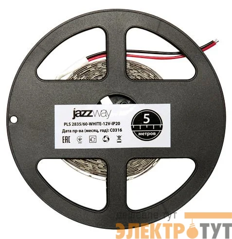 Лента светодиодная PLS 2835/120-12V 12Вт/м 6500К холод. бел. IP20 (уп.5м) JazzWay 2859051