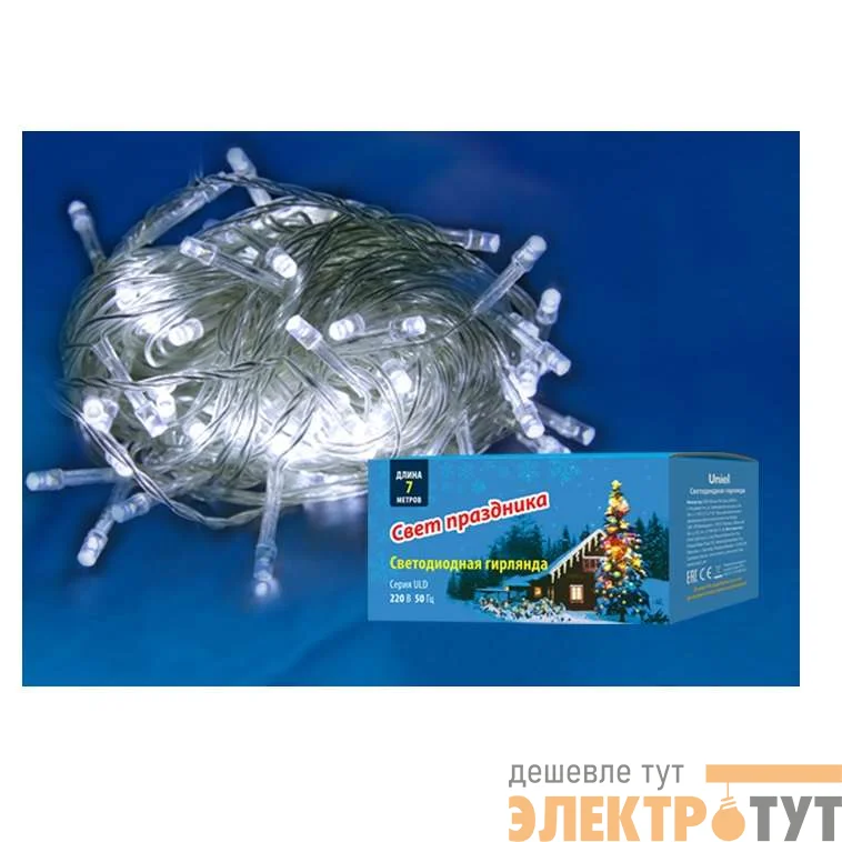 Гирлянда светодиодная ULD-S0700-060/DTA WHITE IP20 7м с контроллером 60 светодиодов бел. провод прозр. Uniel UL-00005260