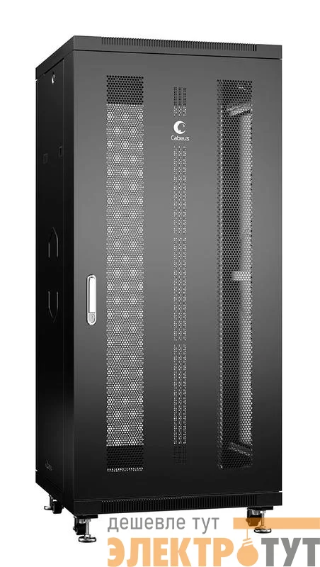 Шкаф монтажный телекоммуникационный напольн. ND-05C-27U60/100-BK 19дюйм 27U 600х1000х1388мм для распределит. и серверн. оборудования; передн. и задн. перфорир. двери ручка с замком RAL 9004 черн. Cabeus 8533c