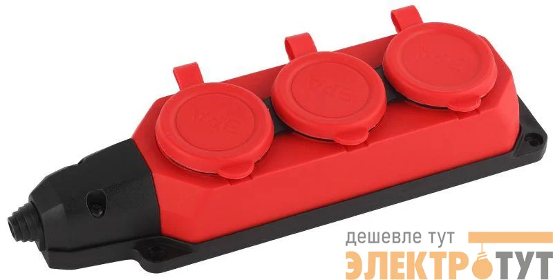 Колодка удлинителя 3-м с заземл. 16А IP44 K-3e-RED-IP44 каучук красн. Эра Б0044552