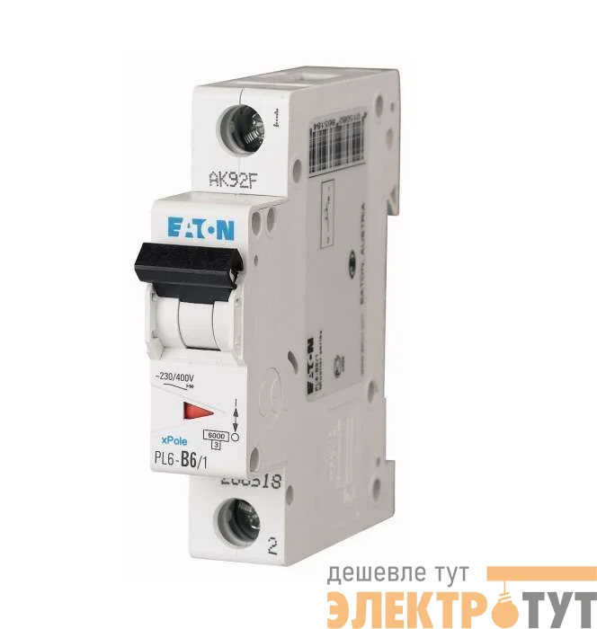 Выключатель автоматический модульный 1п C 6А 6кА PL6-C6/1 EATON 286530