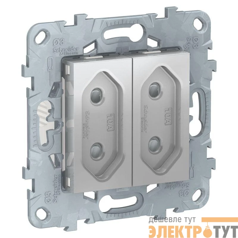Розетка 2-мод. UNICA NEW защ. шторки без заземл. винт. зажим 10А алюм. SchE NU503130