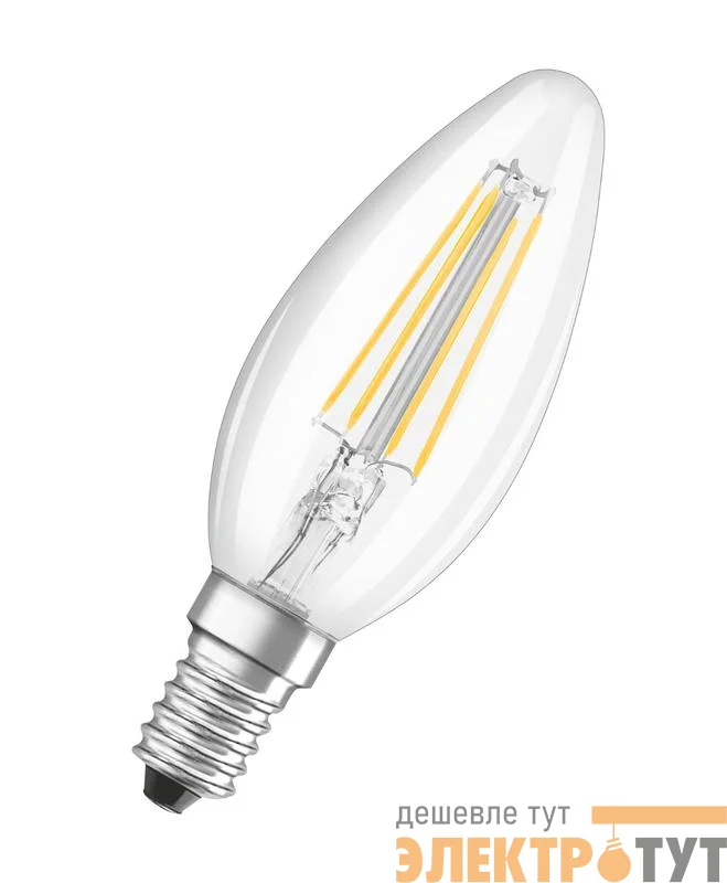 Лампа светодиодная филаментная LED STAR CLASSIC B 60 5W/827 5Вт свеча 2700К тепл. бел. E14 660лм 220-240В прозр. стекл. OSRAM 4058075116672
