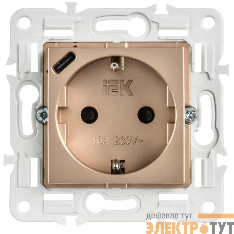 Розетка SKANDY 18Вт 16А с заземл. защ. шторки с USB C SK-R17Sa песочн. IEK SK-R14-16-U14-018-K98