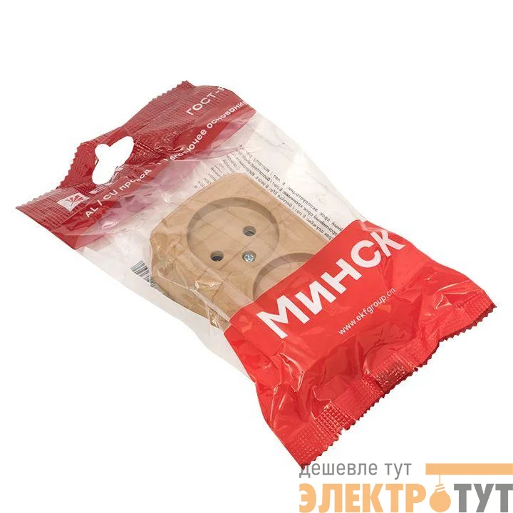 Розетка 2-м ОП Минск 10А IP20 без заземл. свет. дерево EKF EGR10-102-30