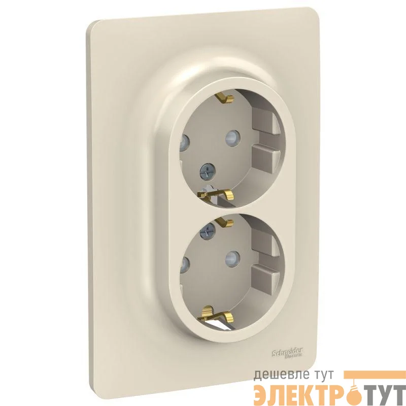 Розетка 2-м UNICA NEW защ. шторки с заземл. винт. зажим. беж. SchE NU206744