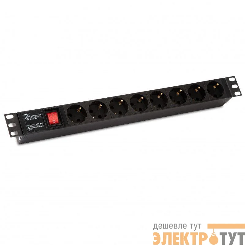 Блок розеток SHE19-8SH-S-IEC 19дюйм 250В 1U 10А 8 розеток Schuko с выкл. алюм. корпус разъем IEC 60320 C14 Hyperline 255002