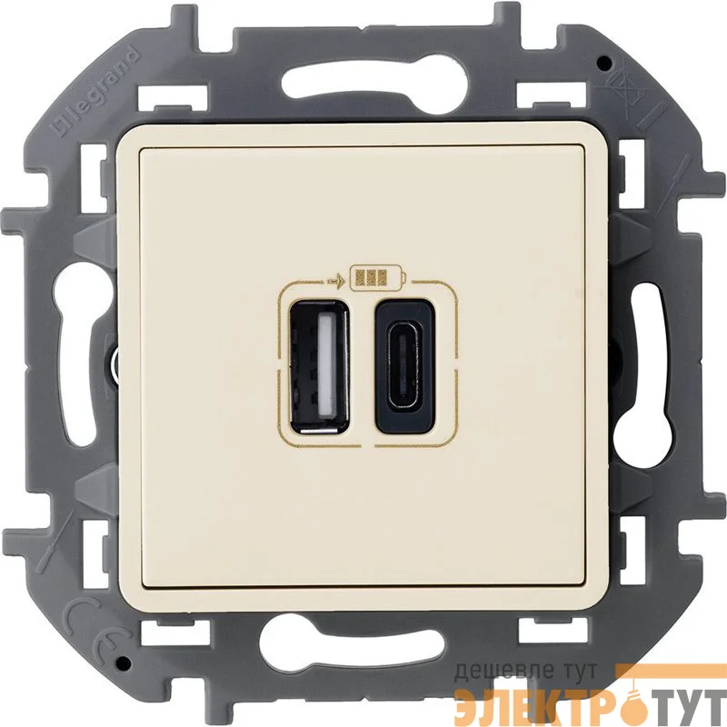 Устройство зарядное Inspiria с 2-мя USB разьемами A и C 240В/5В 3000мА сл. кость IEK 673761