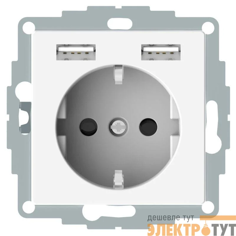 Механизм розетки 3-м СП Merten SM 16А IP20 Schuko с 2-мя заряд. устройствами USB 2.4А бел. SchE MTN2366-0319