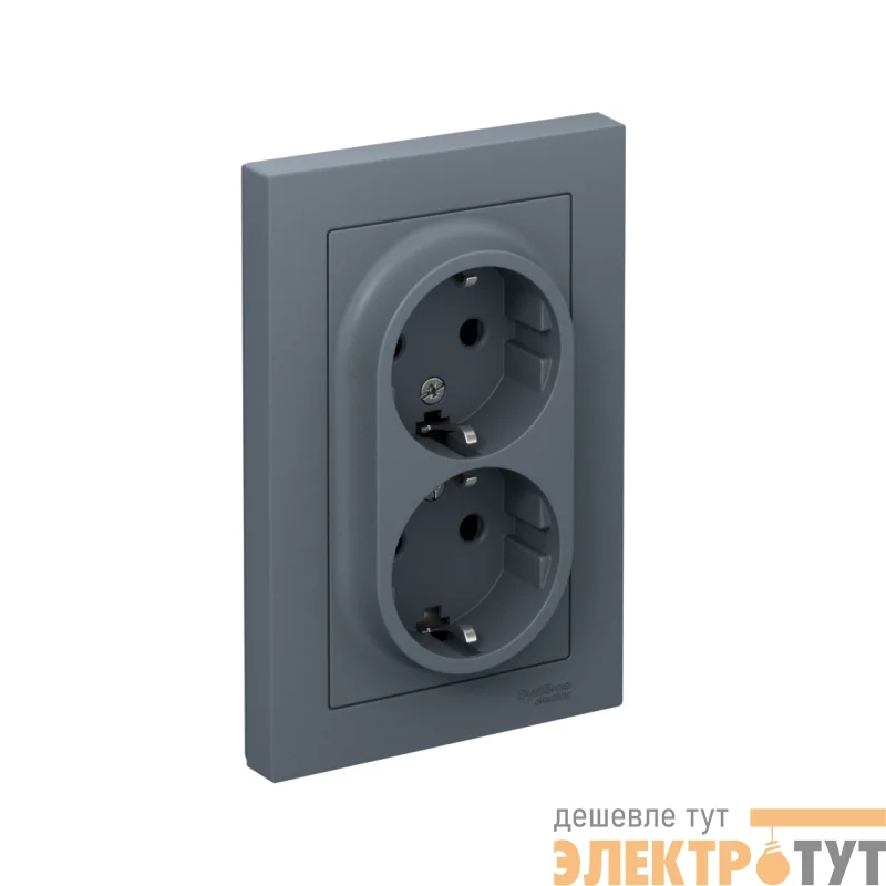 Розетка 2-м СП AtlasDesign 16А IP20 с заземл. защ. шторки в сборе грифель SE ATN000726