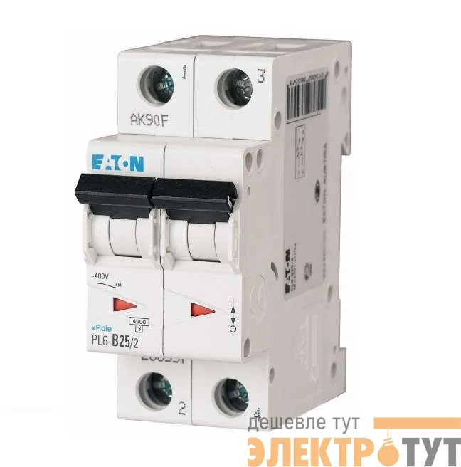 Выключатель автоматический модульный 2п C 25А 6кА PL6-C25/2 EATON 286569